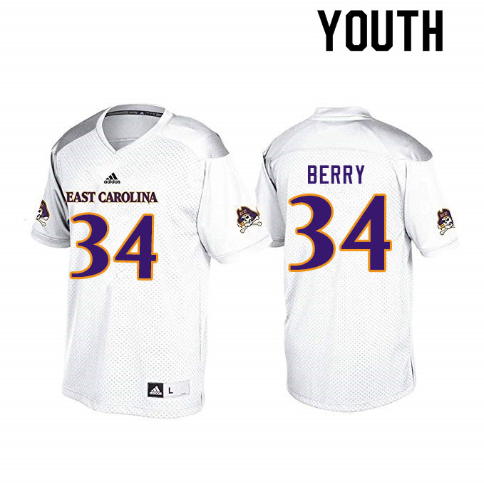 Youth #34 Myles Berry ECU Pirates College Football Jerseys Sale-White - Click Image to Close